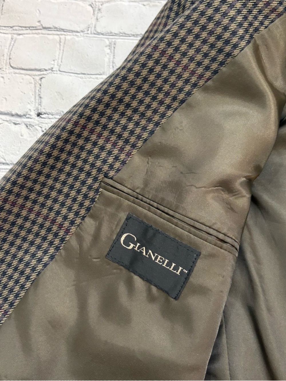 Gianelli Blazer Jacket Mens 40s Olive Green Polyester Wool Blend Houndstooth - Picture 16 of 16